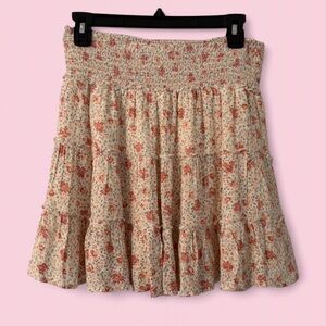 American Eagle Floral Smocked Tiered Mini Skirt Boho Cottagecore | Sz Small
